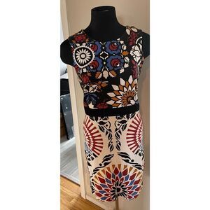 DESIGUAL Geometric Pattern Sheath Fitted Dress Black White Sleeveless Sm